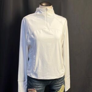 Apana White Boxy Sweatshirt with Mandarin Collar